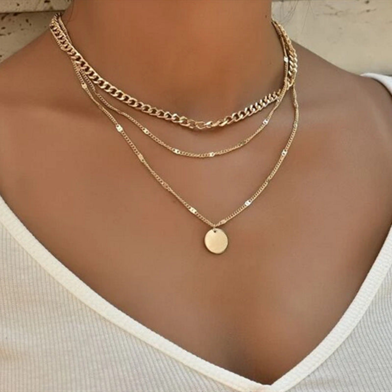 Women's Multilayer Disc Pendant Necklace