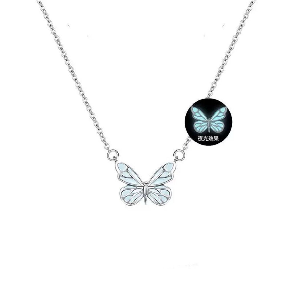Fashion Blue Luminous Butterfly Necklace